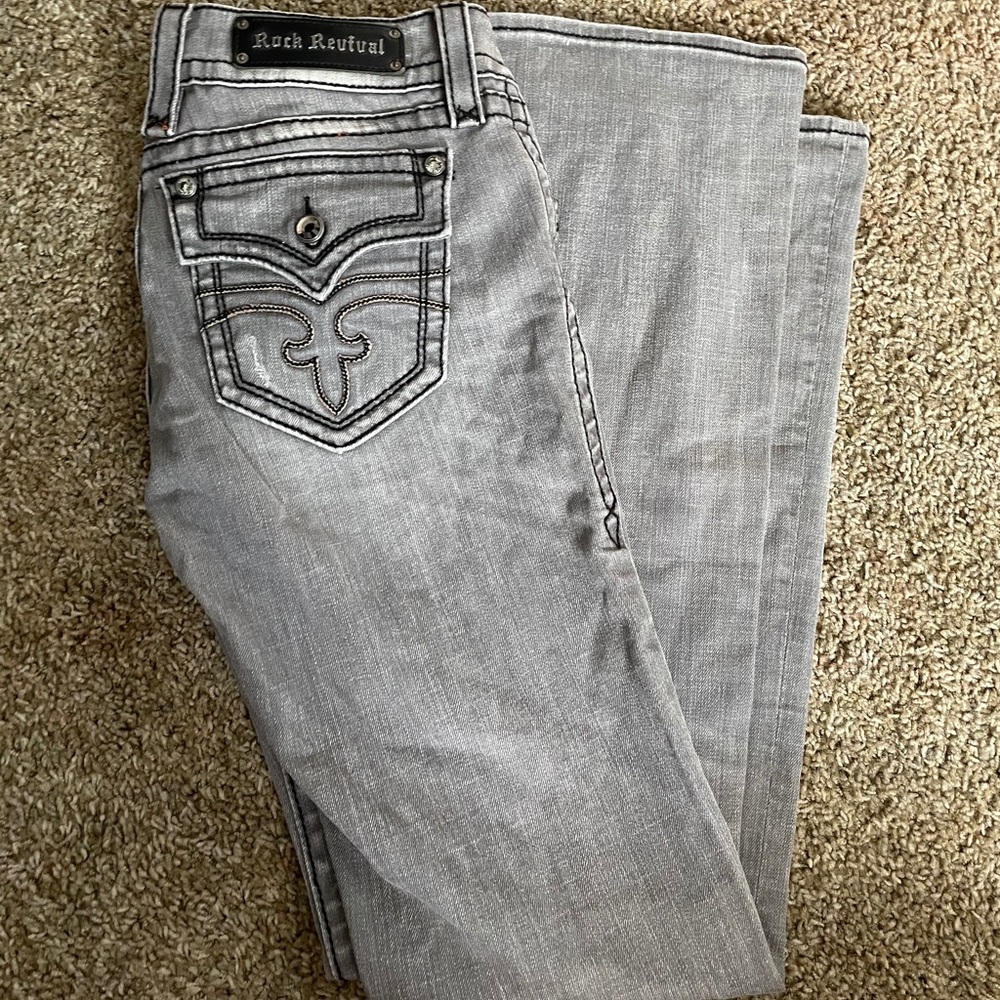 Grey rock revival jeans